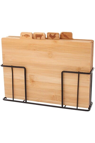 Brunbeste Set of 4 bamboo cutting boards with metal stand, 28x20cm, Brunbeste,