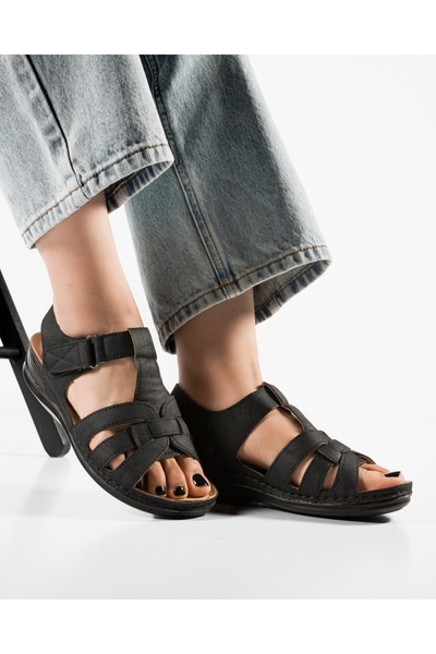 ALOGO Women's Black Sandals Made of Eco- Leather Elon