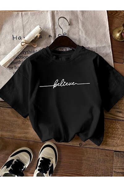 PAVRO Unisex Άνετο T-shirt με μικτό σχέδιο και στάμπα