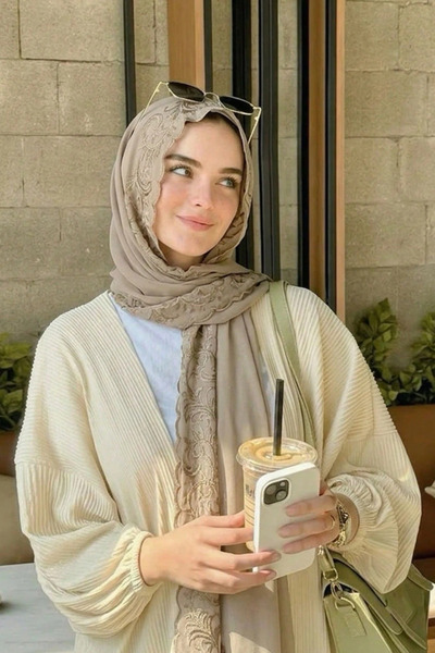 Atika Moda حجاب شيفون مطرز بالزهور |   شال حجاب قابل للارتداء
