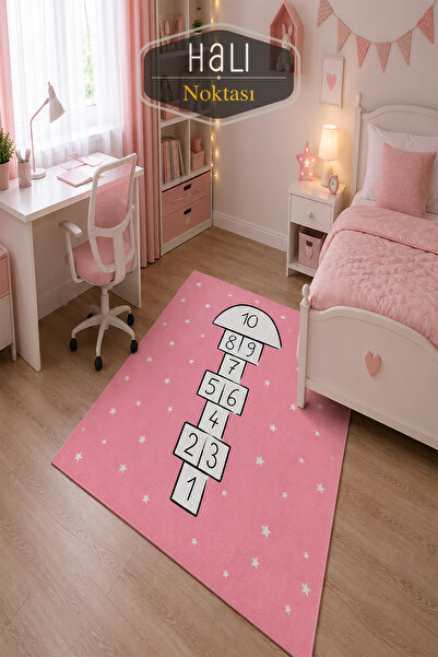 Halı Noktası Pink Hopscotch Seksek Oyunu Dijital Baskı Yıkanabilir Kaymaz Tab...