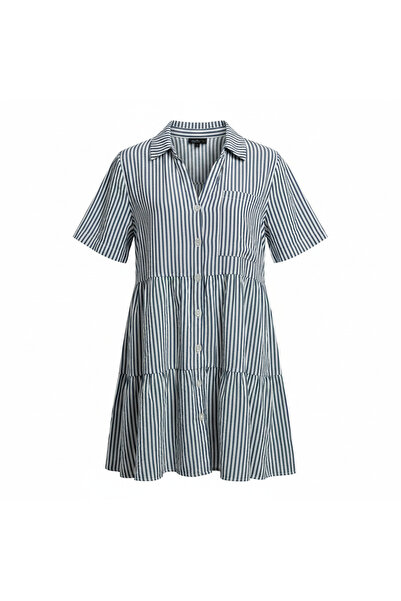 DOTTI Blue & White Striped Tiered Mini Dress - Size 12