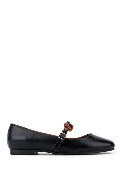 Tamer Tanca Women's Faux Leather Black Ballerina Shoes