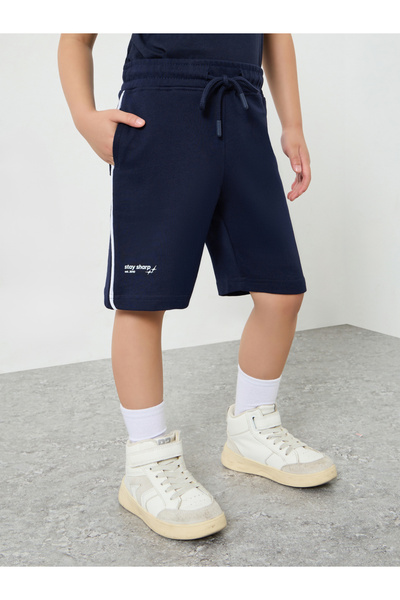 Styli Kids Navy Blue Cotton Shorts with Drawstring