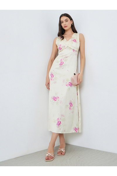 Take Two By Styli Cream Floral Sleeveless Maxi Dress