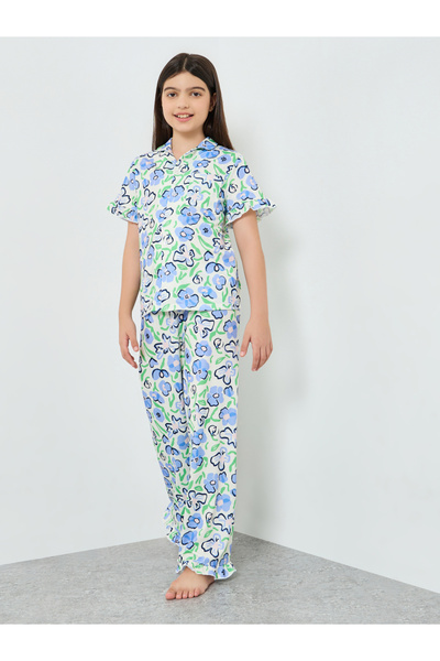 Styli Teen Girls All Over Print Shirt and Pyjama Set
