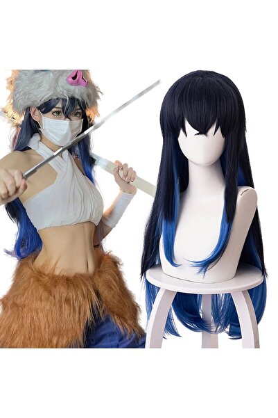 Other Anime Cosplay Costume Wig Female Wig Long Black Blue Straight Hair Wome...