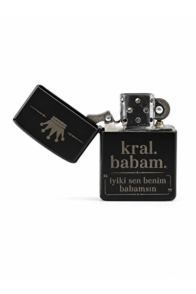 MS Garaj Kral Babam Yazılı Lazer İşlemeli Siyah Benzinli Metal Çakmak – Babal...