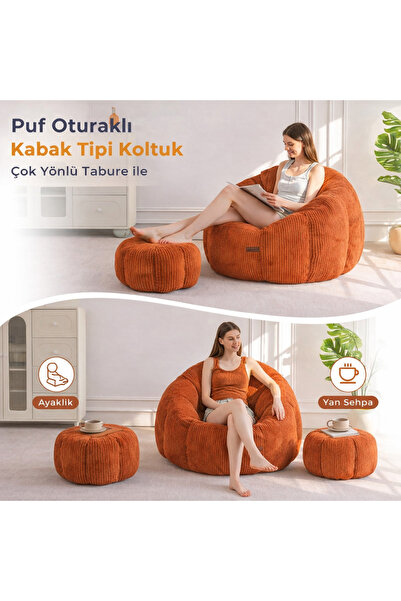 puffiber Balkon Takımı Büyük Puf Koltuk ve Ayak Pufu Seti – Bahçe, Teras ve Okuma Köşesi İçin Konforlu Berjer 95x80 Cm
