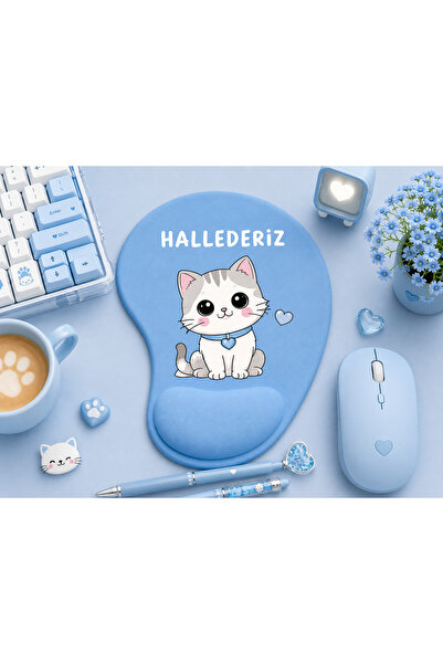 modesign HALLEDERIZ YAZILI SEVIMLI KEDI MAUSEPAD BILEK DESTEKLI ERGONOMIK EGL...