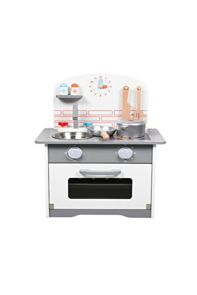 LITTLE ANGEL Kids Kitchen Wooden Pretend Playset - Grey/White