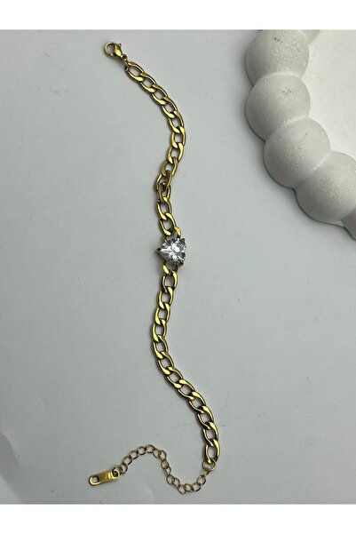 BİJU YILMAZ 26Blk34- Solitaire Detailed Gold Steel Bracelet