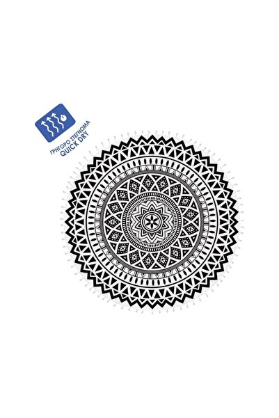OEM Prosop Premium Rotund cu Model Aztec Negru Alb cu Franjuri pentru Plaja Ø...