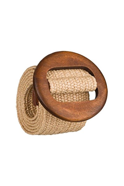 OEM Beige Elastic Belt for Women, Wooden Buckle, Elegant Boho Style, 100x5cm