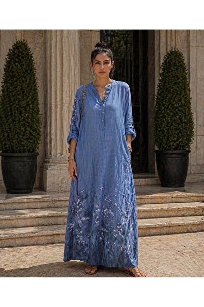 espoire butik kadın italyan keten oversize elbise 44 46 48 bedenlere uyumludur