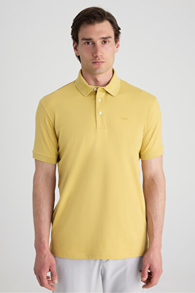 Twn Slim Fit Yellow Pique Textured T-Shirt