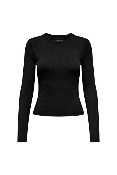 ONLY Damen Ripp-Langarmshirt - ONLVAL O-NECKT SWEAT, Rundhals, Regular Fit, B...