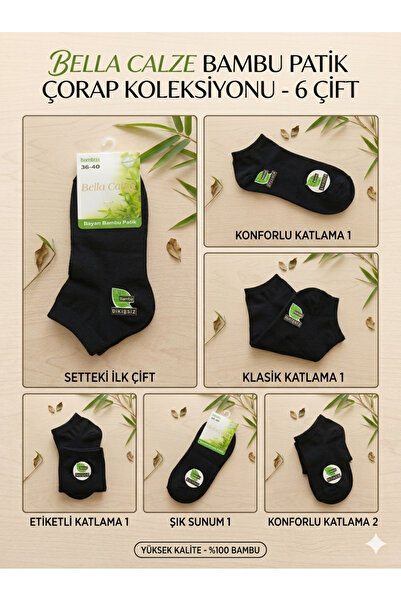 Bella Premium Konfor ve Şıklık: Calze Bambu Patik Çorap Koleksiyonu – 6’lı Paket