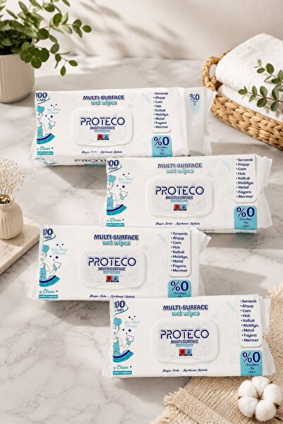 Proteco Οικονομική Συσκευασία: Σετ 4 Μαντηλάκια Καθαρισμού για Επιφάνειες Πάν...