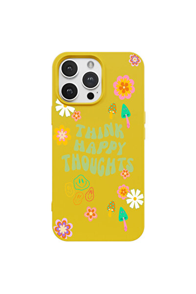 Casen iPhone 16 Pro Max Sarı Think Happy Renkli Silikon Kılıfı