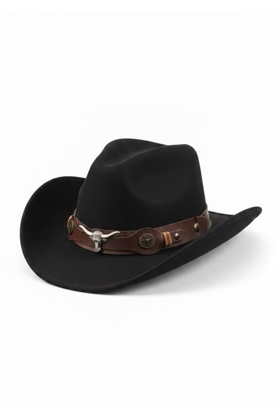 GİYU SHOP Unisex Internally Adjustable Metal Buckle Patterned Cowboy Hat Fedora Hat