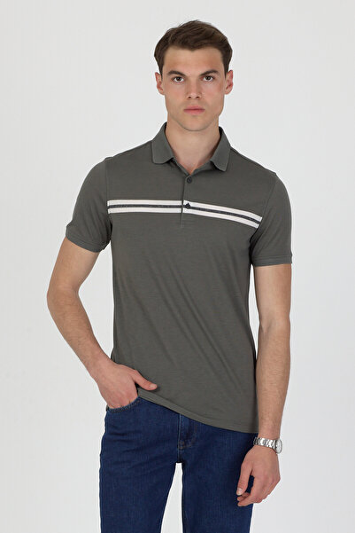 ENQUE Polo Collar Cotton Pocketless Striped Short Sleeve T-Shirt