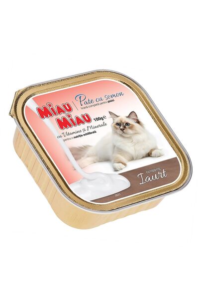MIAU MIAU Wet Cat Food Adult, Pate, Salmon with Yogurt Topping, 100g