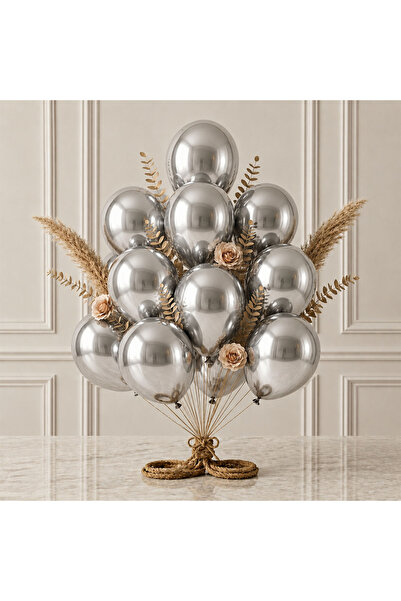 BeySüS Silver Color Latex Metallic Balloon (30 cm) - 12 Pieces