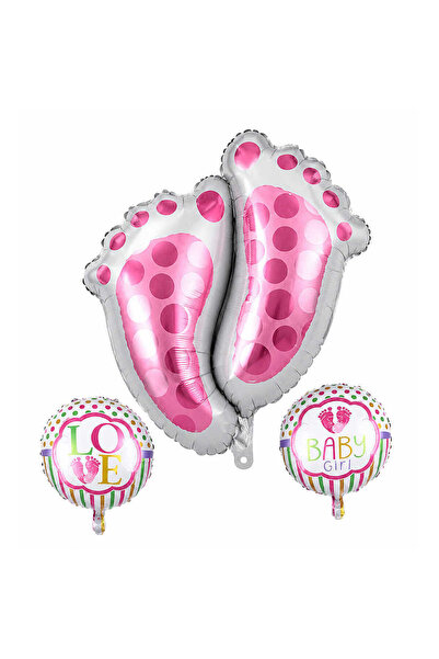BeySüS Baby Footprint Pink Foil Balloon Set