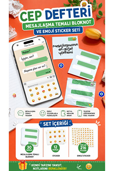 Zodiac Store Cep Defteri Mesajlaşma Temalı Bloknot ve Emoji Sticker Seti