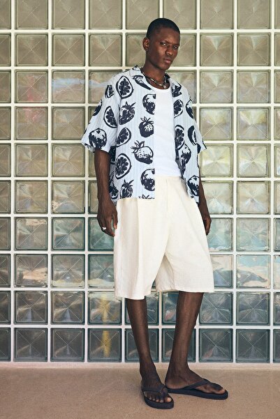 Bershka Keten karışımlı super baggy fit bermuda şort