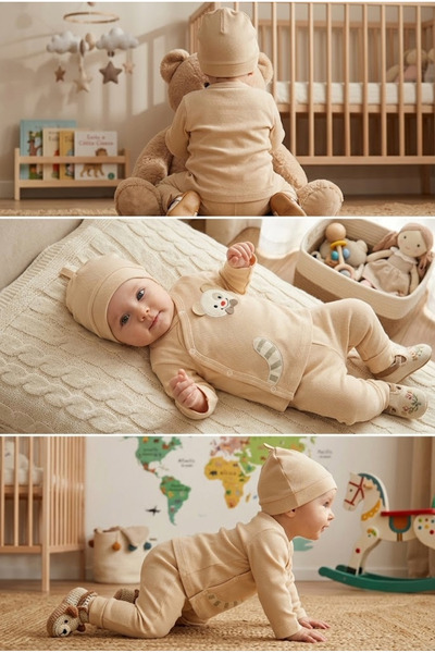 meyastore Baby Set with Teddy Bear Embroidery