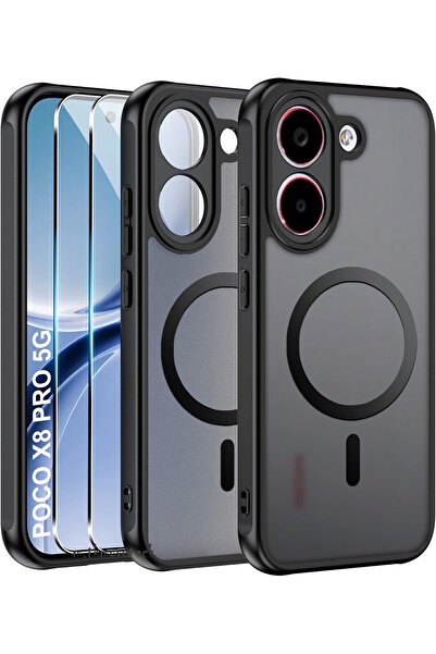 m.tk moveteck Poco X8 Pro Uyumlu Kılıf Mat Magsafe Renkli Kenarlı Kamera Koru...