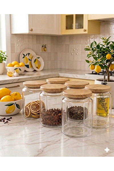 Kare Home Bambu Kapaklı Vakumlu 6lı Cam Kavanoz Seti (800 ml)