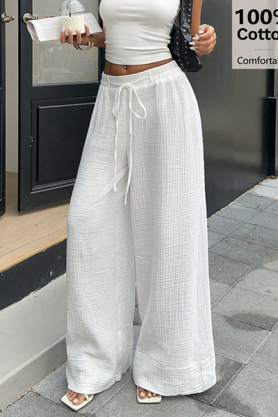 COOL TARZ Ženske muslinske široke pantalone sa elastičnim strukom, letnje pam...
