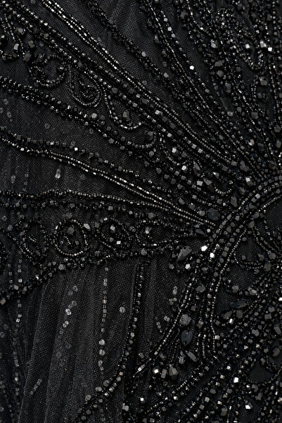 orchid couture Black Beaded Sheer Evening Dress – Sparkly Prom Gown with Heavy Embellishment