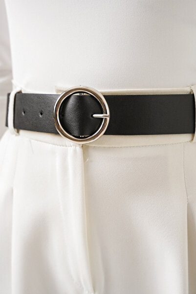 buğrahayalin Women's Round Buckle Black Belt