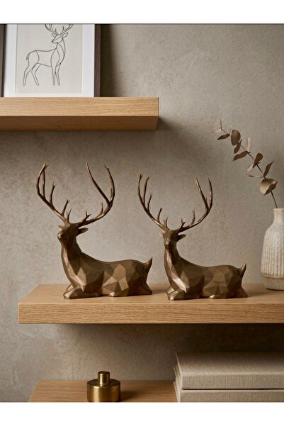 Decorative Deer Trinket Figure Bronze Gold 2-Piece Set Home Office Stylish Shelf Ornament And Gift