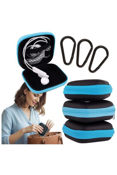 Mardil Earphone Case Hard EVA 3-Pack 8x3 cm Black/Blue, protective travel