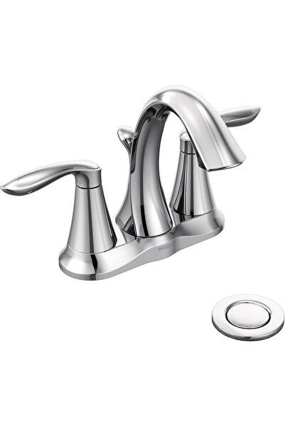 MOEN Eva Krom İki Kulplu Centerset Banyo Lavabo Bataryası Tahliye Montajlı, 6410