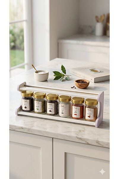 Dia 6-Piece Glass Spice Rack Set / Wooden Shelf with Labels & Wooden Stand
