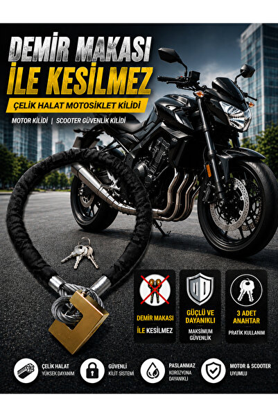 beneficio 10 mm 1,5 Metre Kesilmez Çelik Halat Motosiklet Kilidi Motor Kilidi...