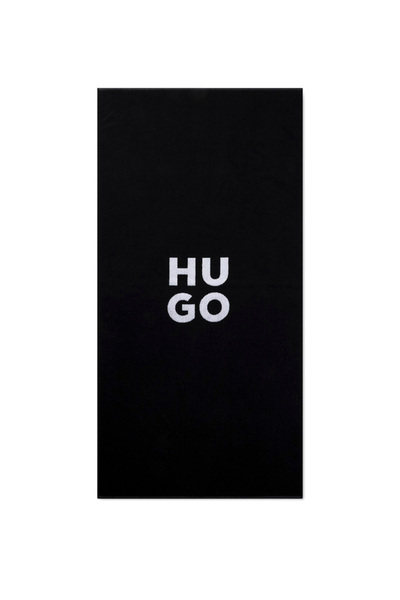 HUGO Unisex Stacked Logo Πετσέτα Θαλάσσης Μαύρη 50535803-001