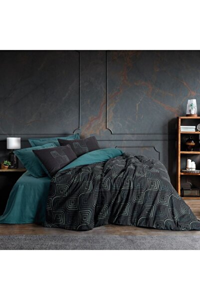 Cotton Box Noche Petrol double bed linen, ranforce Cotton , geometric pattern