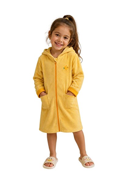 OrganicKid Towel Çocuk Turuncu Fermuarlı Bornoz