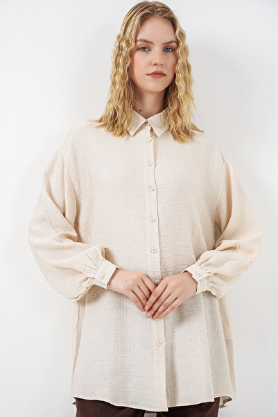 Merterium Women's Textured Oversize Tunic 1491 - Cream