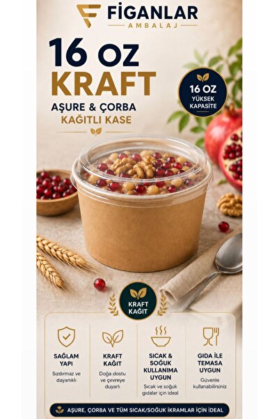 figanlar ambalaj 16 Oz Kraft Aşure Kasesi Şeffaf Kapaklı Karton Çorba ve Gıda...