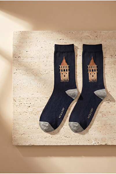 Katia&Bony Unisex Istanbul Patterned Navy Blue Socks