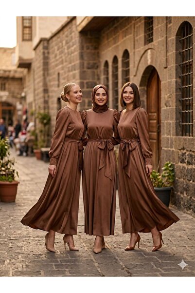 DYVAS Liva Zara Saten Kemerli Tesettür Elbise