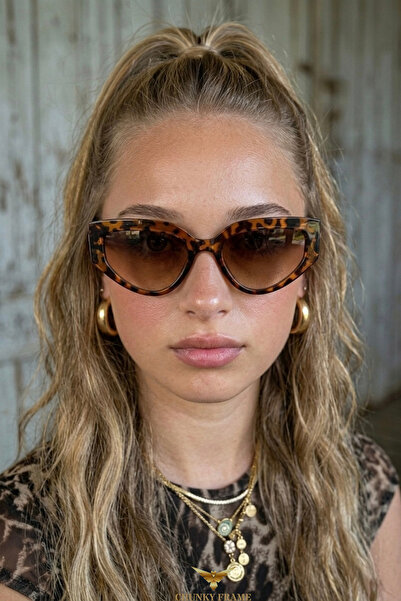 Chunky Frame Melinda Cat Eye Ultra Light Leopard Frame Brown Women's Sunglass...